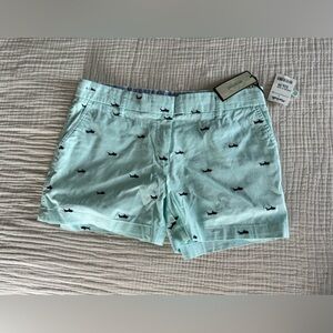 British Khaki Aqua Blue Shorts with Shark Print - Size 12 - NWT